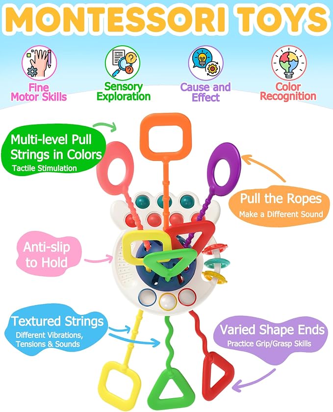Tonberless Baby Sensory Montessori Toys for 6-12-18 Months, Toddler Teething Toy Birthday Gift Travel Toys for 1 2 3 Year Old Boy Girl Infant 8 9 10 Months Old-Blue
