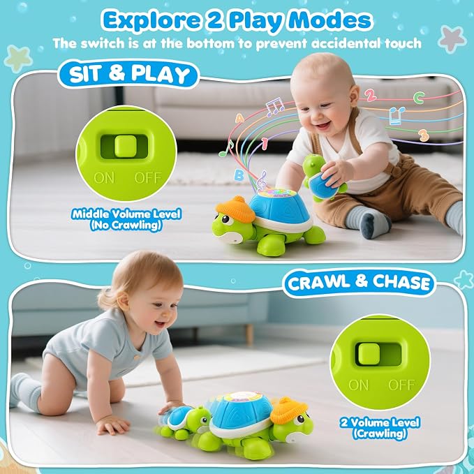 Baby Toys 6-12 Months, Musical Turtle Crawling Infant Toys for Tummy Time, Early Learning Educational Toys for 7 8 9 10 11 Month, Ideal Christmas Birthday Gifts for Boys & Girls Age 1 Years Old