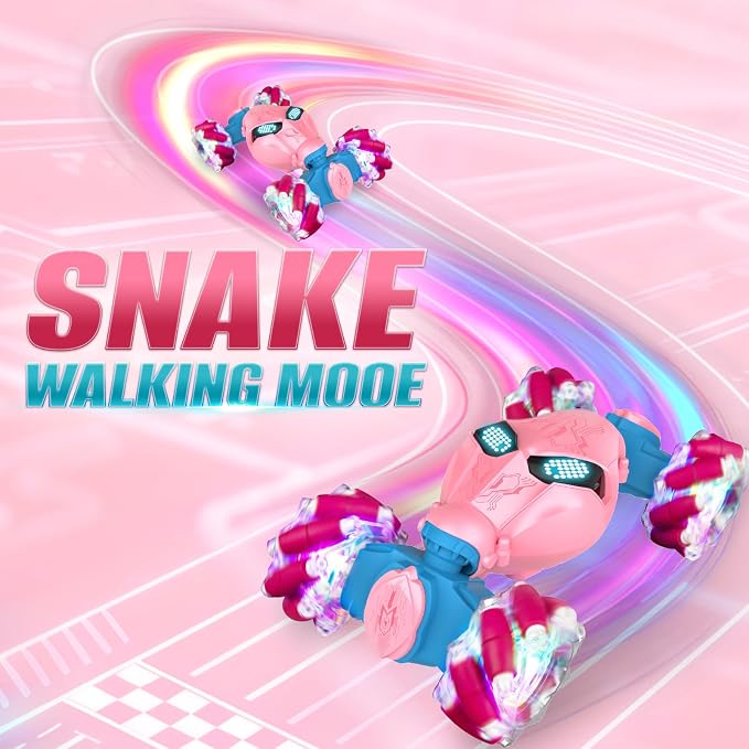 Uucoco Pink Rc Gesture Sensing Stunt Car Toys for Girls 3-12 Years Old, Drift Hand Control Remote Control Cars with Light & Music, 2.4Ghz 4WD 360°Rotation Double Side Cars Birthday Gifts for Kid