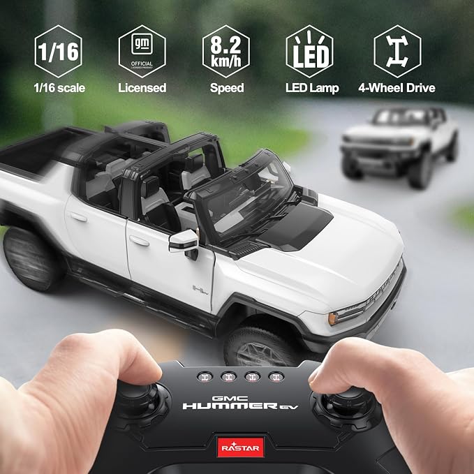 RASTAR Remote Control Car 1/16 Scale GMC Hummer EV Pickup RC Car, Electric Off-Road Monster, RC Hummer Truck for Kids Boys, White 2.4G