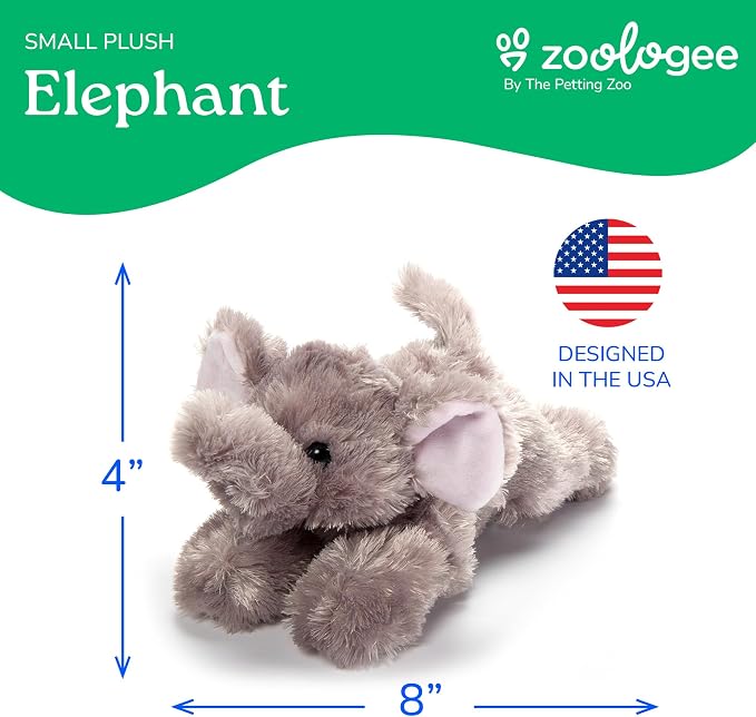 The Petting Zoo Elephant Stuffed Animal Plushie, Gifts for Kids, Scoopz Wildlife Animals, Elephant Plush Toy 8 Inches