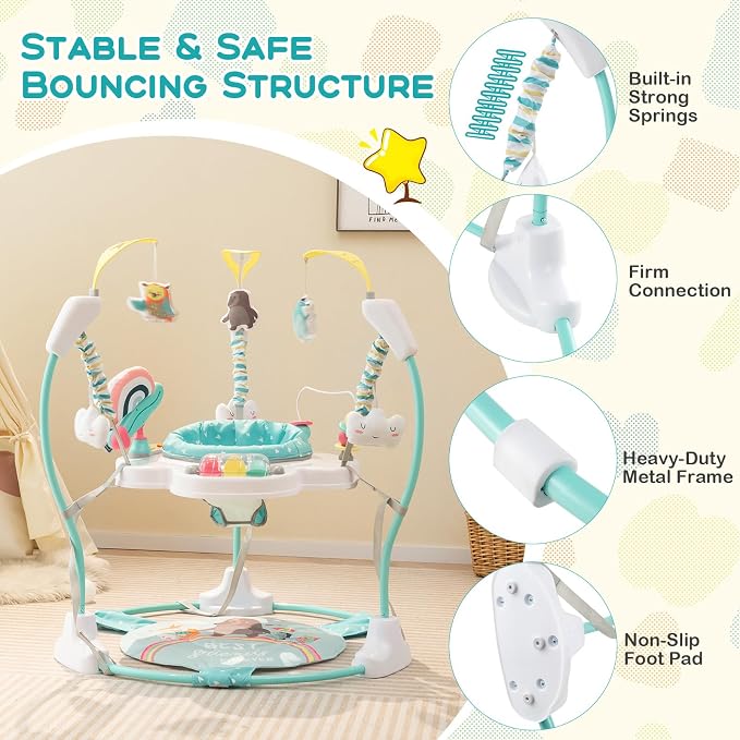 BABY JOY Baby Jumpers and Bouncers, Infant Activity Center with Music Lights Sounds, 360° Rotating Seat and 3 Adjustable Heights, Baby Play and Learning Center for 6-12 Months
