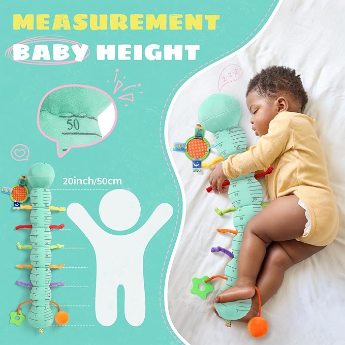 AWOTOY Baby Toys Sensory Music Caterpillar Stuffed Animals Infant Toys,Blue | Teething Toys 0-3-6-12 Months Tummy Time with Mirror Crinkle Rattle&Pull String for Newborn Boys Girls Shower Gifts Birthday