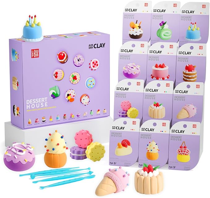 LOUFOR Air Dry Clay Kits - Modeling Clay for Kids, Ultra Light & Soft, Safe & Non-Toxic, 12 Boxes DIY Model Magic Clay with Sculpting Tools & Tutorials, Creatible Art Crafts Toys Gifts Boys Girls