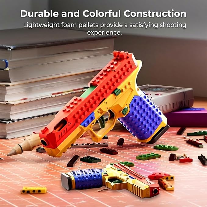 Toy Gun Building Block Kit, DIY Fidget Pistol Toy for Adults, Funny Building Blocks Set with Display Stand, Creative Soft Shooting Collectible