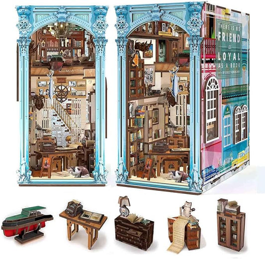 CCCDF DIY Book Nook Kit, Miniature Dollhouse Booknook Kit, 3D Wooden Puzzle Bookend Bookshelf Insert Decor with LED Light for Teens and Adults (Hemingway House)