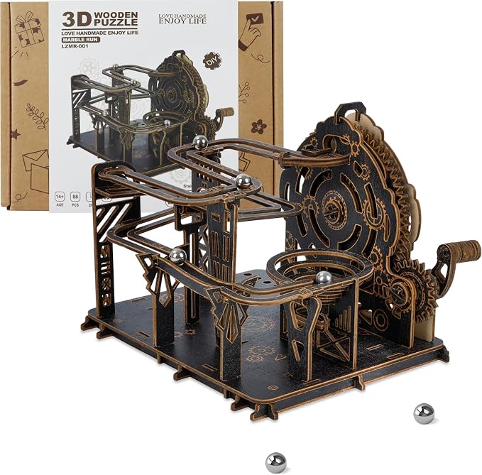 3D Wooden Puzzles for Adults, Mechanical Marble Run Model Kits to Build, DIY Wooden Puzzle with 6 Steel Marbles, Unique Birthday Gifts for Women Men