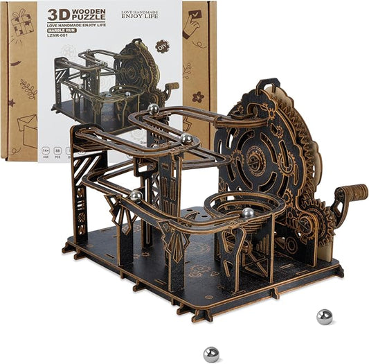 3D Wooden Puzzles for Adults, Mechanical Marble Run Model Kits to Build, DIY Wooden Puzzle with 6 Steel Marbles, Unique Birthday Gifts for Women Men