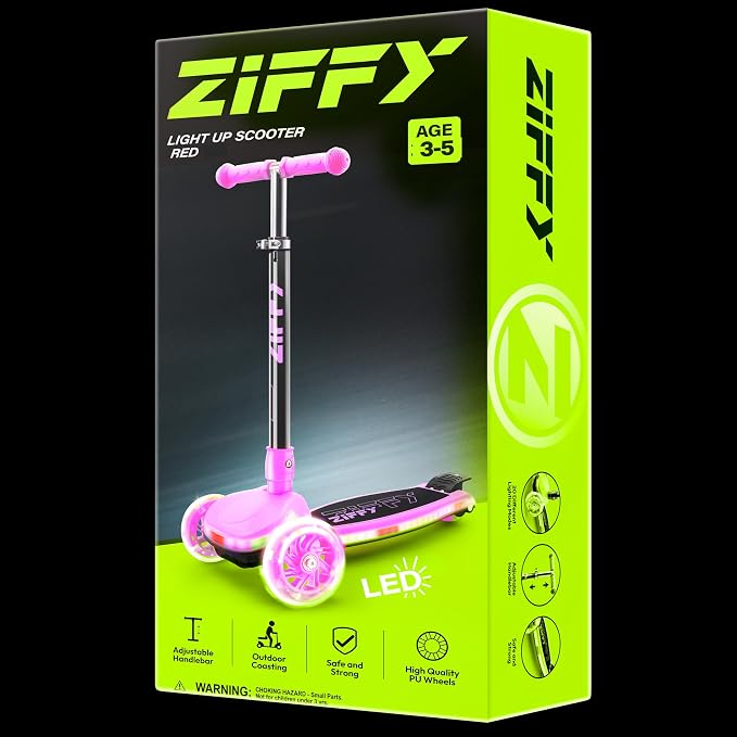 JOVA ZIFFY Light-Up Toddler Scooters for Kids 3-8, 3 Wheel Kids Scooter for Boy Girl 110lbs, 20 Dynamic LED Lights, 4 Adjustable Height Ride-on Kick Scooter, Lean-to-Steer Anti-Slip Wide Deck