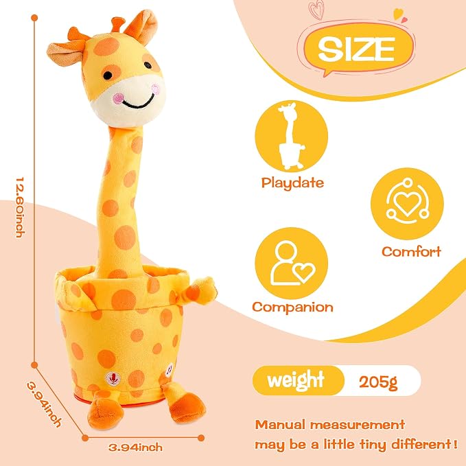 Dancing Talking Giraffe Toy, Stuffed Animal Baby Toy Repeating What You Say, Glowing Musical Giraffe Gifts for Toddlers 1-3 Years Old, for Kids (Smiling Giraffe)