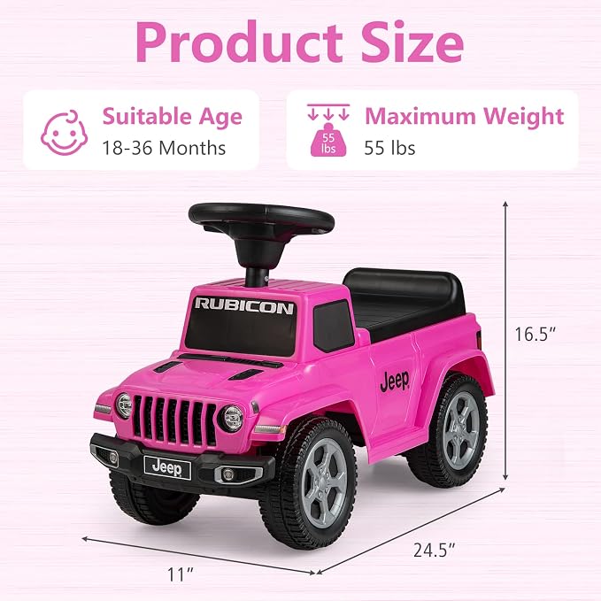OLAKIDS Ride On Push Car, Licensed Jeep Foot-to-Floor Toddler Sliding Racer with Engine Sound, Horn, Under Seat Storage, Baby Walking Toy Gift for Boys Girls Kids Age 1.5-3 (Pink)