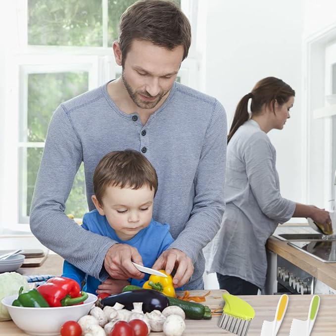 Suhctuptx Kids Kitchen Knives, Nylon Toddler Knife Set with Crinkle Cutter, Kid Safe Knife for Real Cooking, Toddlers Friendly Knifes for Kitchen Cooking & Cutting Bread Vegetable Fruit Cake