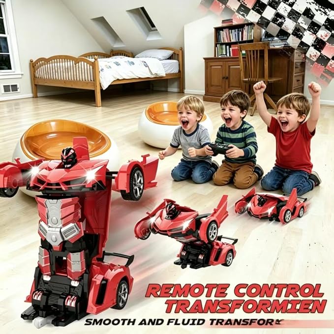 Transform Remote Control Car, RC Cars for Boys Age 3-5 6-8, One-Button Transform Toy Cars, 2.4GHz, 360° Spin, 1:18 Scale, Flashing Headlight,3-8 Year Old Grandkids Christmas Birthday Gifts