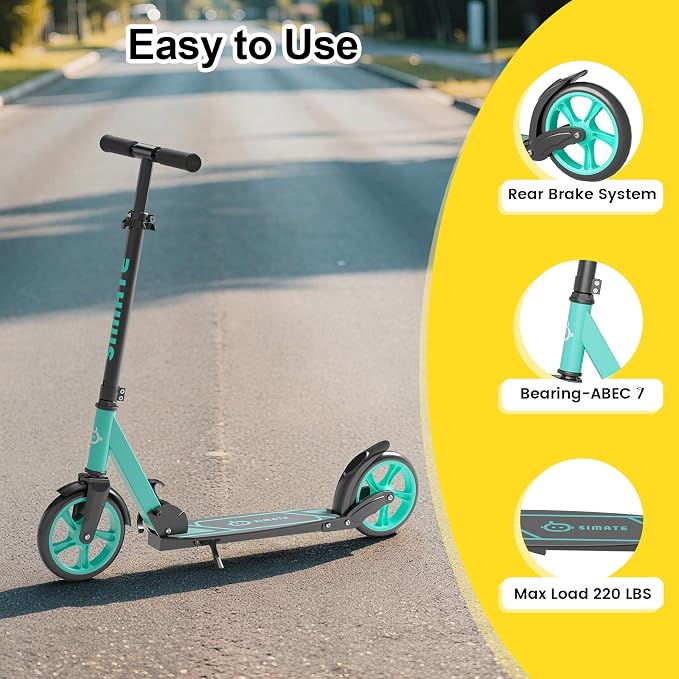 SIMATE Kick Scooter for Kids Teens & Adults, 4 Adjustable Heights, 8IN All Terrain Big Wheels, Foldable and Lightweight, Gifts for Girls Boys