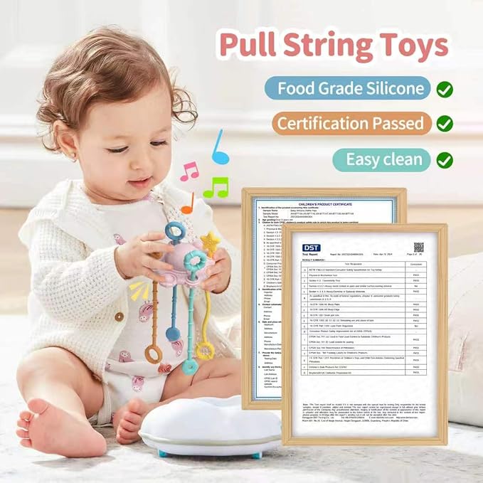 Montessori Pull String Toy Silicone Travel Toy | Food Grade Silicone Early Development Toy, Fine Motor Skills Sensory Toys, Montesorri Gifts (Pink)
