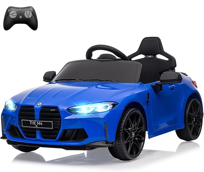 12V Ride On Car for Kids，Licensed BMW M4 Battery Powered Vehicle Car for Boys and Girls, with Remote Control,3 Speed,Led Light (Blue)
