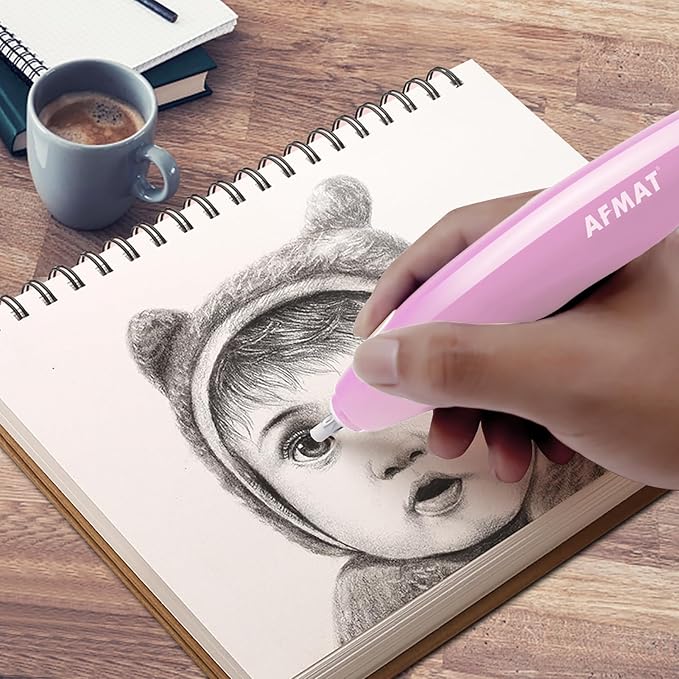 AFMAT Electric Eraser, with 140 Eraser Refills, Rechargeable Pencil Erasers for Artists, Electric Erasers for Drafting, Drawing, Painting, Sketching, Architectural Plans, Detailer Tool EE04(Pink)