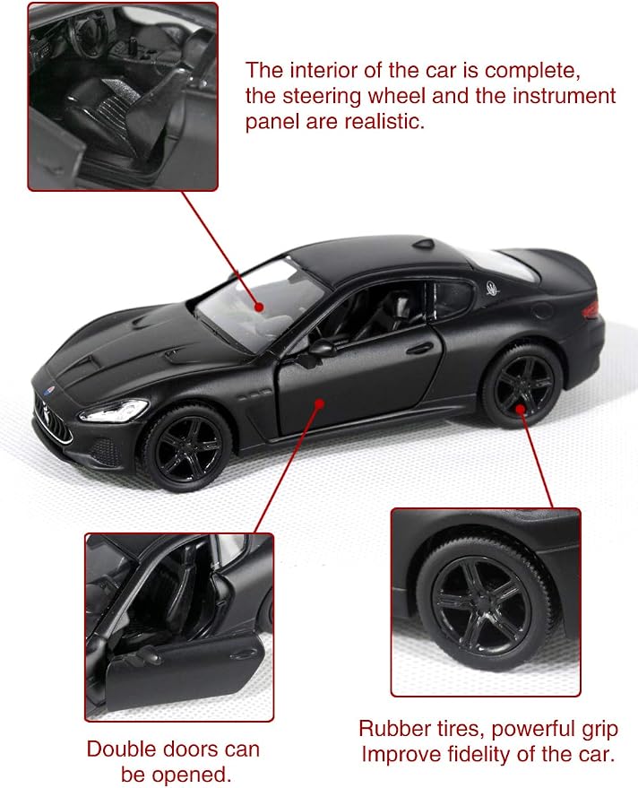 Tianmei 1:32 Scale Supercar Styling Alloy Die-Cast Car Model Collection Decoration Ornaments, Kids Play Vehicle Toys with Pull Back Action and Open Doors (MSLD - Black)