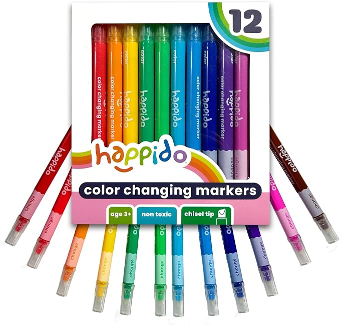 International Arrivals Double Sided Color Changing Marker Sets for Kids Happido, Set of 12 Chisel Tip Non Toxic Markers, Great School Supplies, Art and Stationery Set