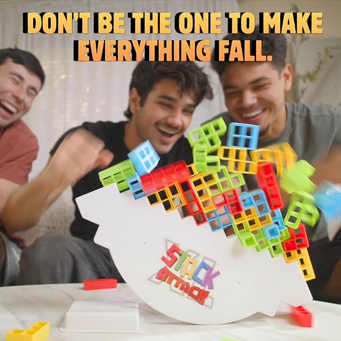 Stack Attack XL Tower Game, Giant Tabletop Games for Kids & Adults, Family Game Night Building Block and Stacking Gifts, Includes 100 Pcs & 36 Cards, Balance Novelty Toy Gift