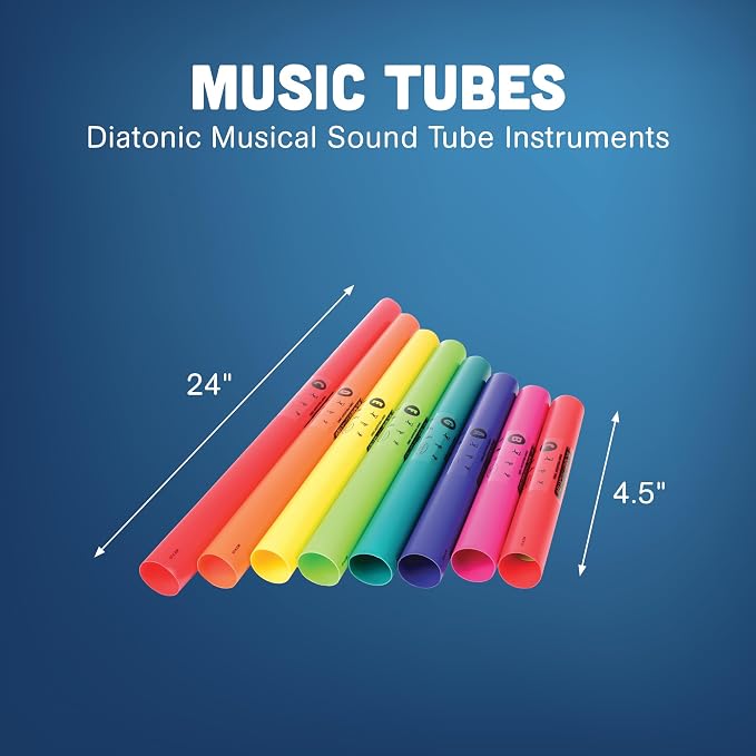 Constructive Playthings Boomwhackers Music Tubes, C to C Scale Musical Sound Tube, Classroom Instruments for Kids, Diatonic Set of 8