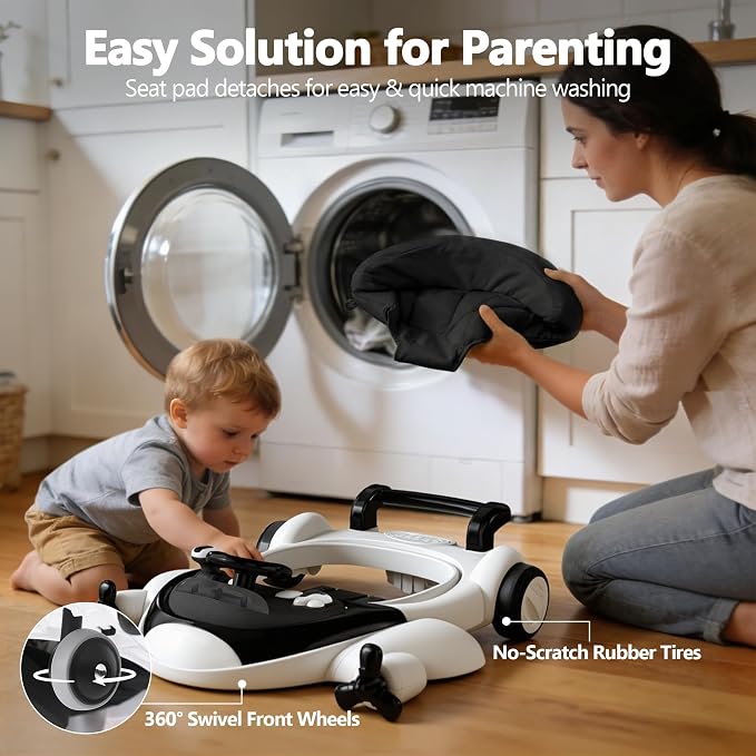 Kinder King 8-in-1 Baby Walker with Music & Lights, 3 Level Adjustable Height, Foldable Toddler Walker with Speed Adjustable Wheels, Easy to Clean, Baby Walkers for Boys & Girls 6-18 Months