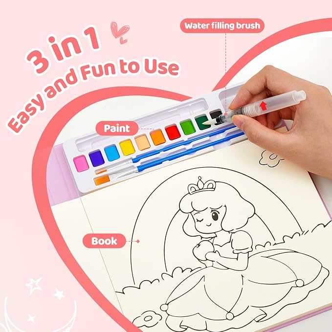 Paint with Water Coloring Books for Toddlers Craft, Mess Free Watercolor Painting Set for Kids Ages 3 4 5 6 7 8, DIY Painting Arts Crafts Drawing Activities Book Toy Present for Girls & Boys - Unicorn