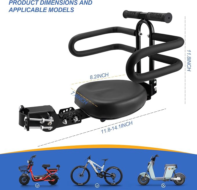 Rear Child Bike Seat, Width Adjustable Toddler & Baby Bike Seat for Adult Bike, Bike Chair for Bicycle, Kids Seat Fits Children 2~6 Years, Supports Up to 55 lbs