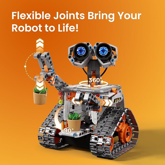 Sillbird Robot Building Kit with Remote Control STEM Gifts for Kids Boys Age 8-12, Coding Robotics Toy for Birthday - Buildable 5in1 Models with 488 Pieces - Orange