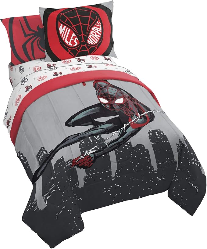 Jay Franco Marvel Miles Morales New Kid 7 Piece Queen Bed Set - Includes Comforter & Sheet Set Bedding - Super Soft Fade Resistant Microfiber (Official Marvel Product)
