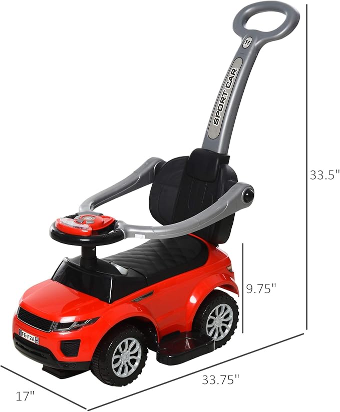 Aosom 3 in 1 Push Cars for Toddlers Kid Ride on Push Car Stroller Sliding Car with Horn Music Light Function Secure Bar Ride on Toy for Boy Girl 18-36 Months Red