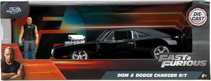 Jada Fast & Furious Dom’s 1970 Dodge Charger Diecast Model – 1:24 Scale Durable Die Cast Car – Includes Dom Figure – Perfect for Collectors and Kids
