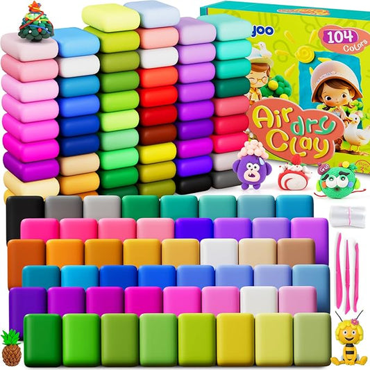Ixiaoyoo Air Dry Clay for Kids, 104 Colors DIY Magic Modeling Clay Kit, Arts & Crafts Modelling Toys with Sculpting Tools, Soft & Non-Sticky, School Projects, Birthday Gifts for Boys & Girls Aged 3–12