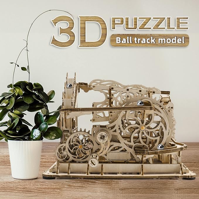 OWNONE 1 3D Wooden Puzzle Marble Run for Adults, DIY Marble Run Wooden Model Kit, HDF Material, Mechanical Puzzle, Modern Style, 334 Pieces, 1 Set, 1 Item, 1 Package