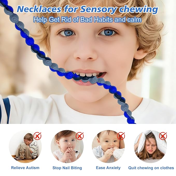 Chew Necklaces Designed for Nail Biting Silicone Necklaces Suitable for Autism, ADHD, and SPD Fidget Oral Chew Toys Sensory Needs in Children and Adults Chewy Necklace Sensory Toys