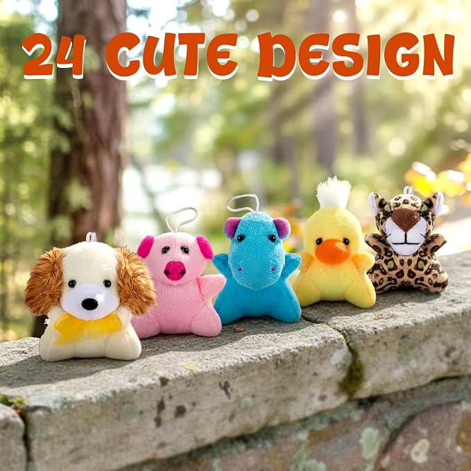 Sofier Valentines Day Gifts for Kids Classroom 24 Pack Valentines Mini Animal Toys Keychains Bulk for Boys Girls Classroom Exchange Party Favor School Teacher Student
