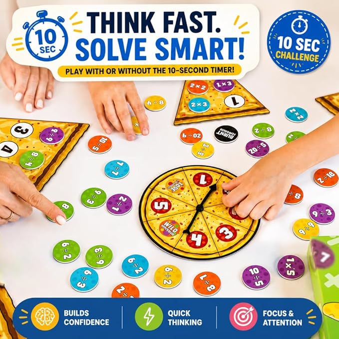 Matheroni Pepperoni Math Games for Kids 8-12, Division & Multiplication Game, Educational STEM Board Games with Fun Pizza Theme, 3rd-6th Grade Learning Toys by Pidoko Kids