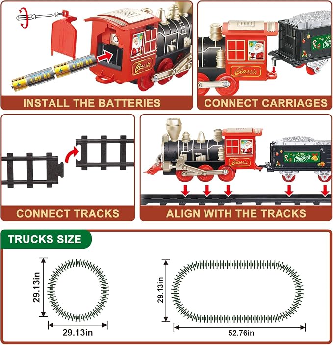 JQ JUQU Electric Train Set for Kids Ages 4-8 with Lights and Music - 20-Piece Toy Train and Tracks Set for Children, Compatible for Christmas Tree and Year-Round Play
