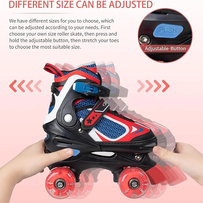 Nattork Kids Roller Skates for Boys Girls Kids, 4 Sizes Adjustable Quad Skates with All Light up Wheels - Birthday Gift for Indoor Outdoor Sports