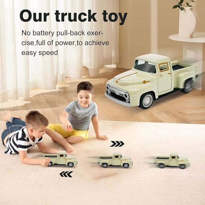 Little Beige Truck Toy for Toddlers 2 3 4 5 6 7 8 Year Old Boys Girls,1:32 Alloy Toddlers Car Toy Driveable,Car Door Can Open,Toy Trucks for Kids Easter Christmas Birthday Gifts