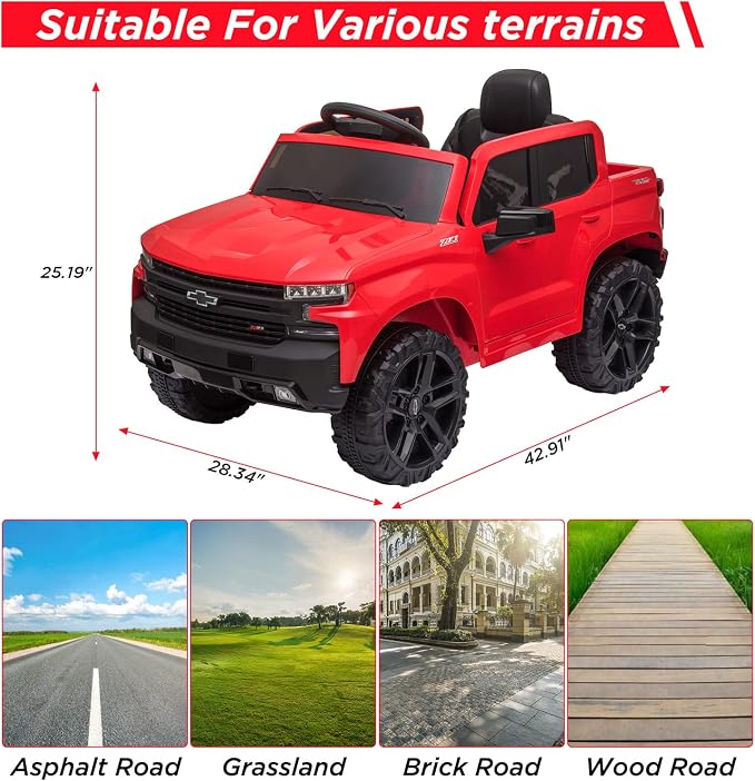 Kids Ride on Car with Remote Control, 12V Powered Wheels Licensed Chevrolet Silverado GMC Ride On Toddler Electric Vehicles for 3-8 Years, MP3,FM, Spring Suspension, LED Light,Red