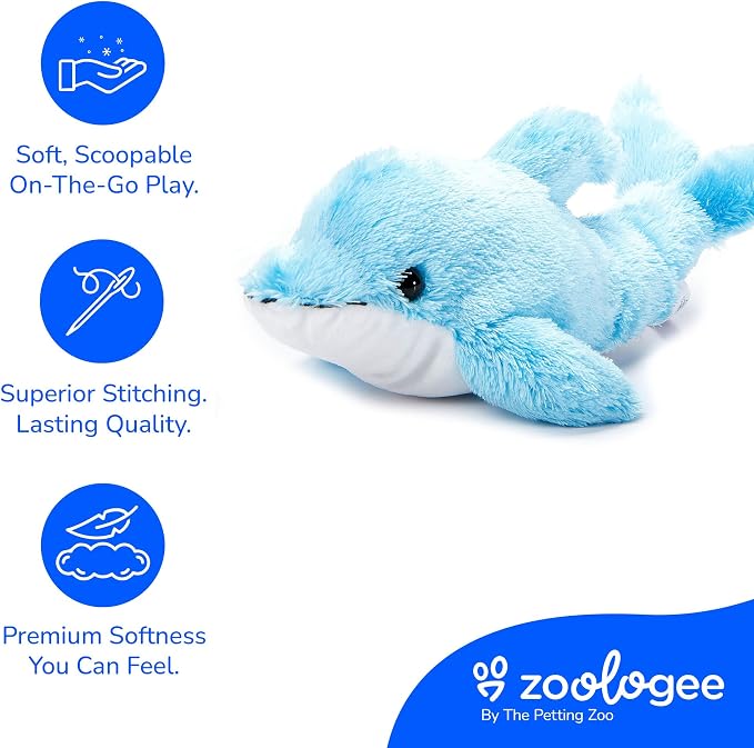 The Petting Zoo Blue Dolphin Stuffed Animal Plushie, Gifts for Kids, Scoopz Sealife Animals, Dolphin Plush Toy, 10 inches