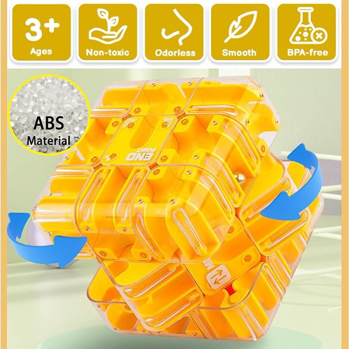 Puzzle Maze Cube for Adults & Kids, 3D Labyrinth Magic Brain Teaser Game, Educational Sensory Learning Toys Birthday Gift for 5 6 7 8 12+ Years Old Boys Girls（Orange）