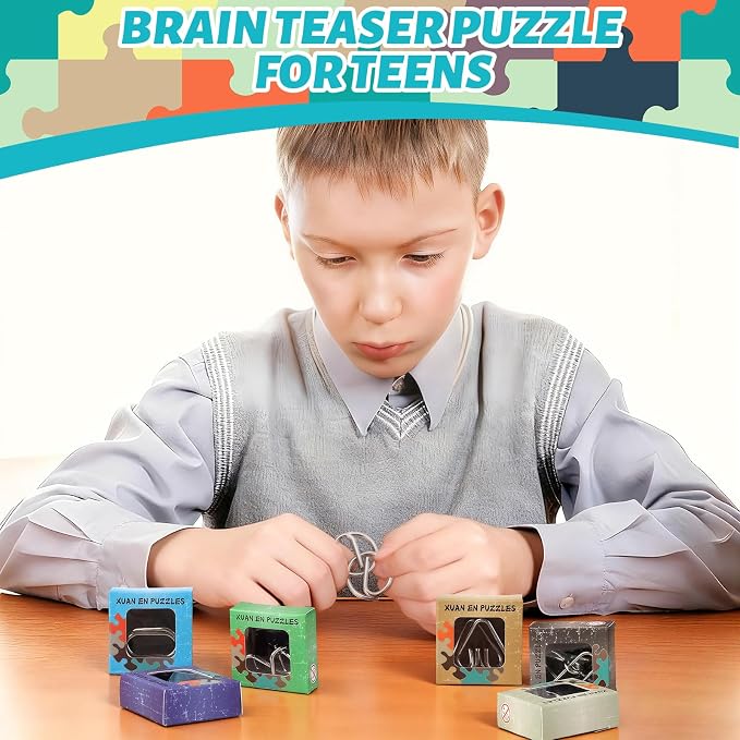 Gemscream 24 Pcs Valentine's Day Metal Puzzles Gifts Box with Cards for Teen Bulk 3D Wire Puzzle Metal Brain Teaser Puzzles Valentine Party Favors for School Classroom Exchange Prize Mind Challenge