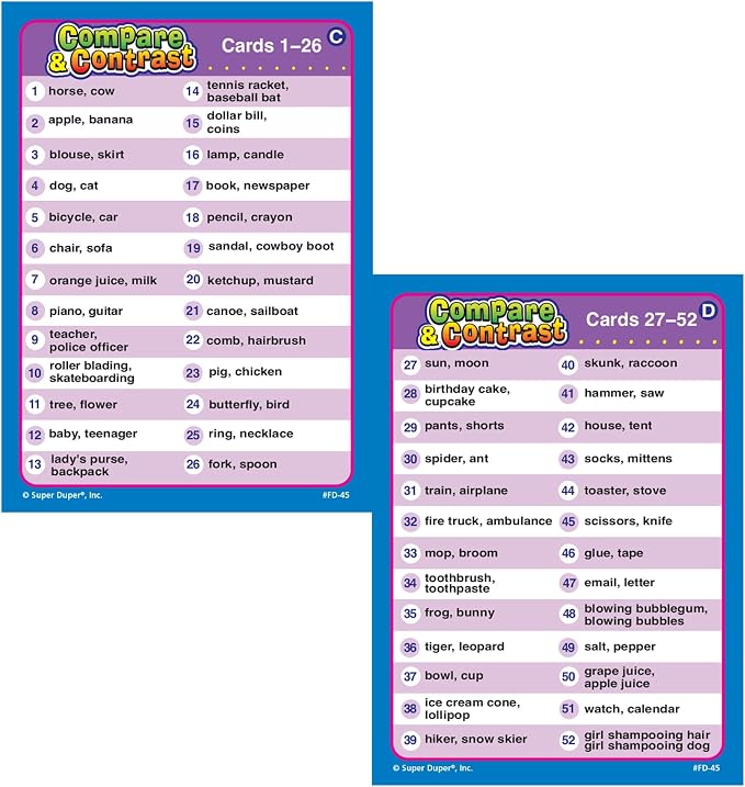 Super Duper Publications | Compare and Contrast Fun Deck | Language Development and Reasoning Skills Flash Cards | Educational Learning Materials for Children