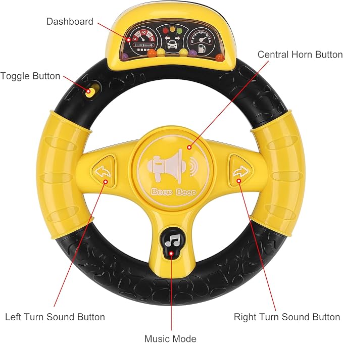 Accmor Stroller Steering Wheel Toy, Music Sound Simulated Steering Wheel for Stroller Shopping Carts Cart Universal Detachable Pretend Driving Funny Toy Attachment