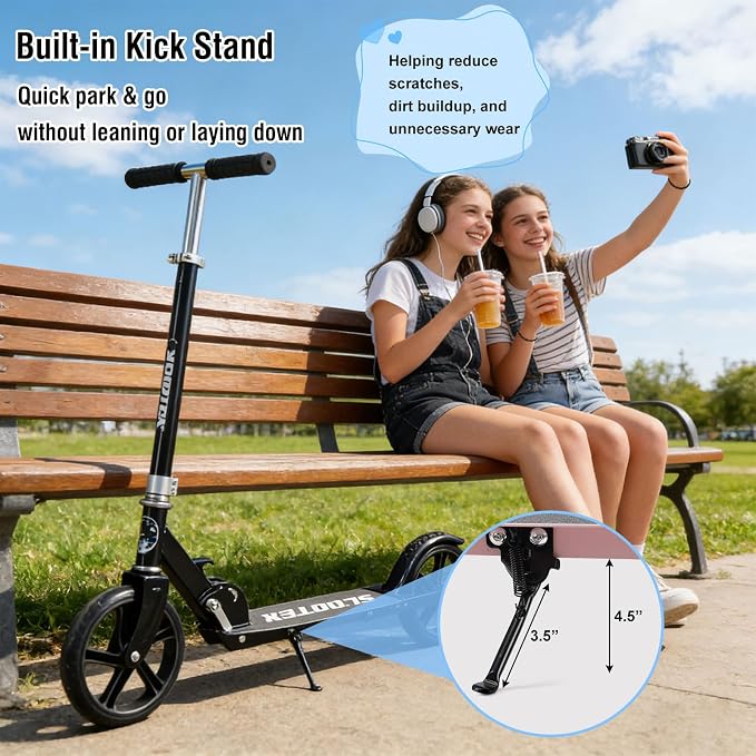 Scooter for Age 6+, Folding Kick Scooters for Kids 8-12,Teens, Adults up to 250Lbs,3 Adjustable Heights, Rear Brake, Wide Antislip Deck, Lightweight Scooter for Boys Girls