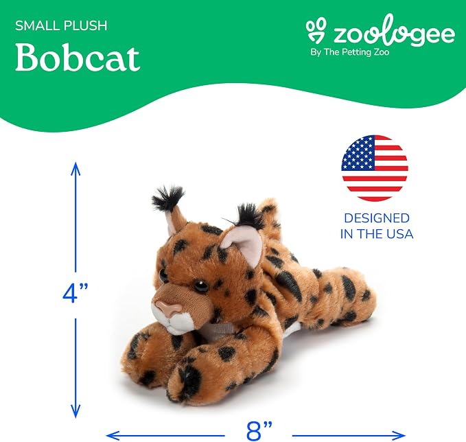 The Petting Zoo Bobcat Stuffed Animal Plushie, Gifts for Kids, Scoopz Wildlife Animals, Bobcat Plush Toy, 8 inches