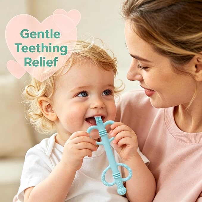 4 Pack Baby Teething Toys, Heart-Shaped Easy-Grip Silicone Teething Sticks, BPA-Free Multi-Texture Teething Tubes, Sensory Chew Toys to Soothe Gums 3-36 Months with Cleaning Brush