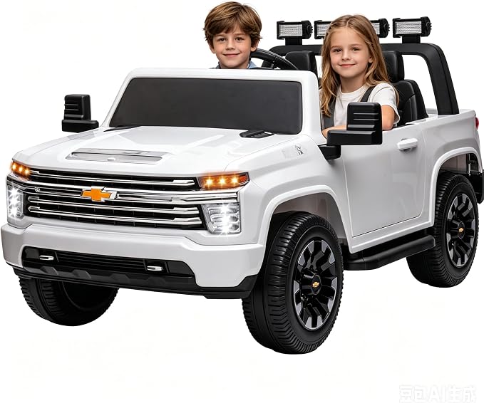 24V Ride on Toys for Kids, Chevrolet Silverado 2 Seater Ride on Car for Kids Remote Control Kids Electric Cars Kids Driving Car with Bluetooth, Power of Wheel Car for Kids Truck for All Types of Road